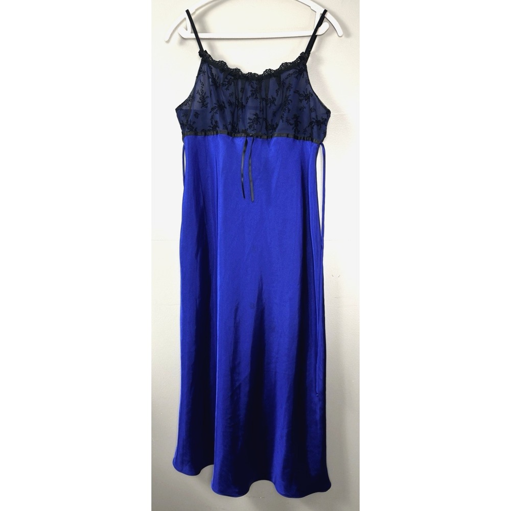 Y2K Whimsigoth Babydoll Slip Midi Dress Large Black Lace Satin Lingerie Tie Back